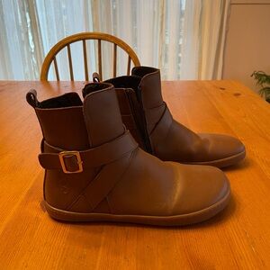 Shapen Divine Barefoot Brown Leather Ankle Boots - Side Zip and Buckle Detail
